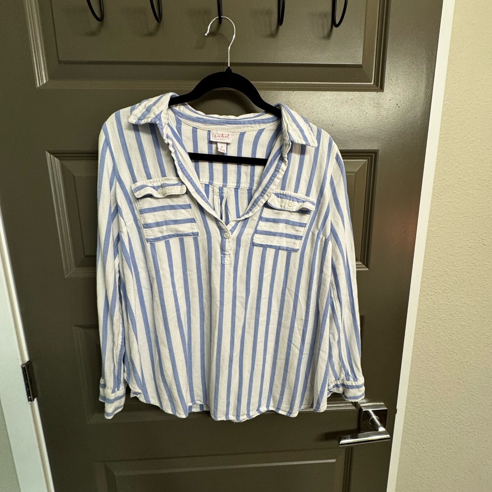 Isabel Maternity Blue Striped Casual Top Size M